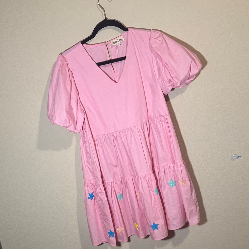 Peach Love California Pink Dress with Star Details
